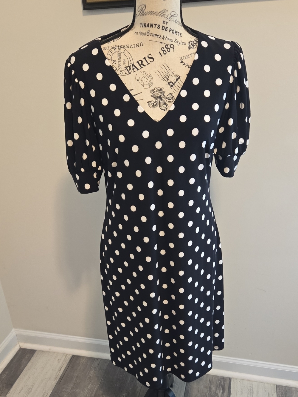 Tommy Hilfiger Black and White Polka Dot Midi Dress